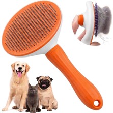 Kawin Madpet Turuncu Basmalı Kedi ve Köpek Tarağı – Otomatik Temizlenen Pet Fırçası – Paslanmaz Çelik Iğneli – Ergonomik Saplı – Tüy Toplama ve Bakım Için Pratik Tarak
