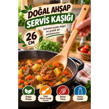 Open City 26 cm Doğal Ahşap Servis Kaşığı Tahta Pişirme Karıştırma Servis Kaşığı Mutfak Gereci Asma Delikli Sap