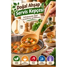 Open City 26 cm Doğal Ahşap Servis Kepçesi Geniş Ağızlı Tahta Yemek ve Servis Kepçesi Mutfak Gereci