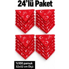 Herşey Nota 24’lü Türk Bayrağı Desenli Kırmızı %100 Pamuk Fular Bandana 52X52 cm