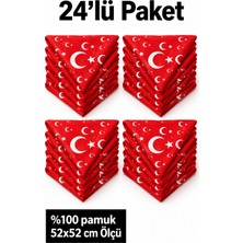Herşey Nota 24’lü Türk Bayrağı Desenli Kırmızı %100 Pamuk Fular Bandana 52X52 cm