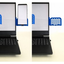 Bezos 3D Baskı Monitor Telefon Tutucu - Petek Desenli Laptop Kenar Telefon Tutucu-Mavi