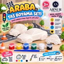 Arnur Company Araba Taş Boyama Seti 3'lü | 6 Farklı Renk Boya 1 Fırça | Çocuk Boyama, Hobi ve Aktivite Seti