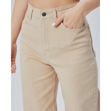 Geenz Manifacture Cindy Kadın Yüksek Bel Likralı Bej Jeans Salaş Bej Kot Pantolon Palazzo Julia