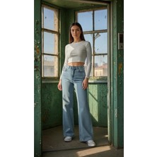 Geenz Manifacture Gabriela Kar Mavi Likralı Süper Yüksek Bel Salaş Esnek Jeans Palazzo Pantolon