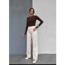 Geenz Manifacture Bej  90's Kar Yıkama Kar Gri Likralı Süper Yüksek Bel Wide Leg Salaş Jeans Palazzo Pantolon