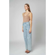 Geenz Manifacture Palazzo Jeans 90's Kar Mavi Likralı Süper Yüksek Bel Wide Leg Salaş Jeans Palazzo Pantolon