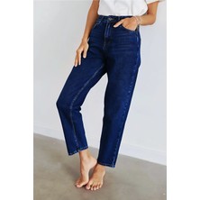 Geenz Manifacture Lacivert Boyfriend Kot Pantolon Likralı Yüksek Bel Solmaz Boyfriend Kot Pantolon Ekstra Rahat