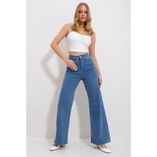 Geenz Manifacture Ragazza 90's Orta Mavi Likralı Palazzo Salaş Paça Süper Yüksek Bel Jean Pantolon