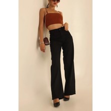 Geenz Manifacture Brian 90's Siyah Likralı Süper Yüksek Bel Wide Leg Salaş Jeans Palazzo Pantolon