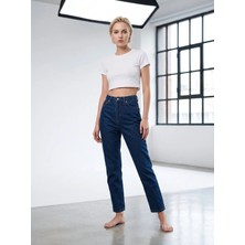 Geenz Manifacture Lacivert Sky Likralı Esnek Mom Jeans Kot Pantolon