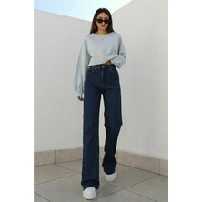 Geenz Manifacture Salaha Lacivert Power Likralı Süper Yüksek Bel Salaş Jeans Palazzo Pantolon