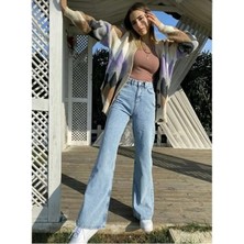 Geenz Manifacture Julia 90's Kar Yıkama Mavi Likralı Süper Yüksek Bel Salaş Jeans Palazzo Pantolon