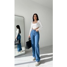 Geenz Manifacture Gabriela Orta Mavi Likralı Süper Yüksek Bel Salaş Esnek Jeans Palazzo Pantolon