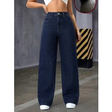 Hies Lacivert Renk Salaş Palazzo Kot Pantolon - Denim Kumaş Likralı ,bol Paça Kadın Jeans