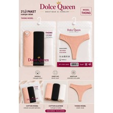 Dolce Queen Kadın 3’lü Pamuklu Thong Külot – Pudra Pembe Siyah Beyaz