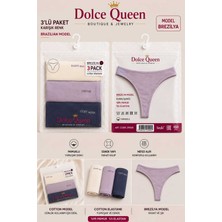 Dolce Queen Kadın 3’lü Pamuklu Brazilian Külot – Ekru Lila Lacivert