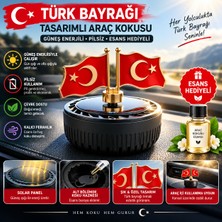 Roxiva Türk Bayrağı Tasarımlı Güneş Enerjili Araç Kokusu Metal Bayrak Pilsiz Solar Oto Koku – Esans Koku Hediyeli