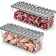 Str Store Derin Dondurucu 2 Parça Plastik Saklama Kabı Seti, 5000ML, Buzluk Düzenleyici Şeffaf Kap, Buzdolabı Gıda Erzak Kapaklı Depolama Kutusu, 2500 X2 (Antrasit, 5000, Mililitre)