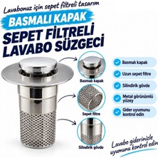 Kararlı Ticaret Sepet Filtreli Basmalı Lavabo Gider Süzgeci, Uzun Silindirik Filtreli Lavabo Tıpası, Saç ve Kalıntı Toplayıcı Gider Filtresi