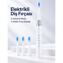 Svoria Store  3 Yedek Başlık Hediyeli USB Şarjlı Beyaz Elektrikli Diş Fırçası