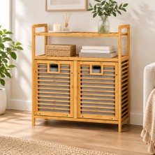 Svoria Store Bambu Kirli Çamaşır Sepeti 2 Bölmeli 2 Kat Organizer 80X33X87 cm