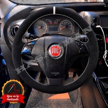 Hasakman Fiat Linea Dikme Direksiyon Kılıfı Full Alcantara Süet Beyaz Yüzük ve Beyaz Dikiş 2007-2017
