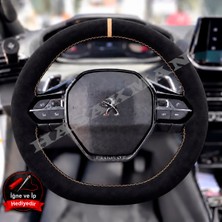 Hasakman Peugeot 208 Dikme Direksiyon Kılıfı Full Alcantara Süet Bej Yüzük ve Bej Dikiş 2019-2024