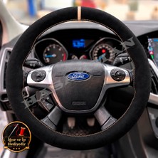 Hasakman Ford Courier Dikme Direksiyon Kılıfı Full Alcantara Süet Bej Yüzük ve Bej Dikiş 2014-2023