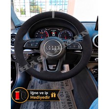 Hasakman Audi A5 F5 Dikme Direksiyon Kılıfı Full Alcantara Süet Gri Yüzük ve Gri Dikiş 2016-2019