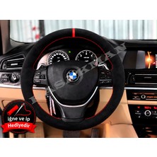 Hasakman Bmw X6 E71/E72 Dikme Direksiyon Kılıfı Full Alcantara Süet Kırmızı Yüzük ve Kırmızı Dikiş 2008-2014
