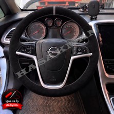 Hasakman Opel Astra J Dikme Direksiyon Kılıfı Full Alcantara Süet Gri Yüzük ve Gri Dikiş 2009-2015
