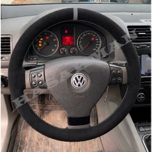 Hasakman Vw Golf 5 Dikme Direksiyon Kılıfı Full Alcantara Süet Gri Yüzük ve Gri Dikiş 2003-2008