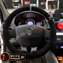 Hasakman Renault Fluence Dikme Direksiyon Kılıfı Full Alcantara Süet Gri Yüzük ve Gri Dikiş 2009-2016