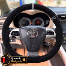 Hasakman Toyota Rav4 Dikme Direksiyon Kılıfı Full Alcantara Süet Gri Yüzük ve Gri Dikiş  2009-2012