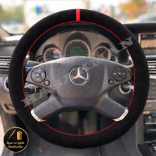 Hasakman Mercedes Glk X204 Dikme Direksiyon Kılıfı Full Alcantara Süet Kırmızı Yüzük ve Kırmızı Dikiş 2008-2012