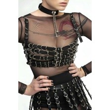 Hubrendy Beru Beşli Göğüs Bağlamalı ve Etek Deri Harness - BRF891