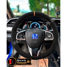 Hasakman Honda Civic Fc5 Dikme Direksiyon Kılıfı Full Alcantara Süet Taba Yüzük ve Taba Dikiş 2016-2021