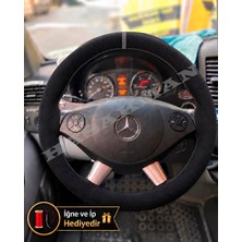 Hasakman Mercedes Viano W636 Dikme Direksiyon Kılıfı Full Alcantara Süet Gri Yüzük ve Gri Dikiş 2010-2014
