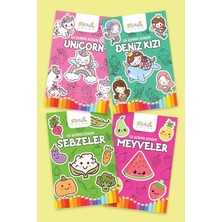 Boyama Kitabım - Eğlenceli Boyama Seti 1 - Deniz Kızı / Unicorn / Meyveler / Sebzeler