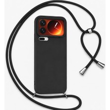 Xiaomi 17 Pro Max ile Uyumlu Özel Üretim Ayarlanabilir Ipli Boyun Askılı Silikon Kılıf Kadife Iç Yapılı Viper Boyun Çapraz Taşıma Özellikli Asılabilen Ipli Telefon Kılıfı Siyah
