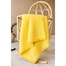 Marvielle Organik Pamuklu 4 Kat Püsküllü Müslin Bebek Battaniyesi 100X115 cm - Sarı - Bebek & Çocuk Battaniyesi