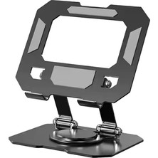360 Derece Sonsuz Pozisyonda Dönebilen Katlanabilir Metal Alaşımlı Yükseklik ve Açı Ayarlı Kaydırmaz Telefon ve Tablet Standı (Siyah Tablet Standı 162)