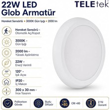 3000K Gün Işığı LED Glob Hareket Sensörlü Beyaz Armatür Ip 20 2000LM