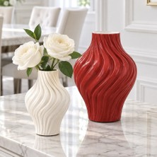Natura Home Decor Dalga Tasarım 2'li Dekoratif Taş Vazo Seti