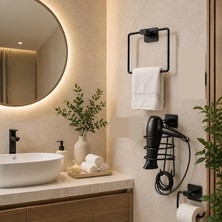 Banyo Aksesuar Seti,kare Havluluk,fön Makinesi Askısı,tuvalet Kağıdı Tutucu, Delme,vidalama Gerektirmez (Set1)