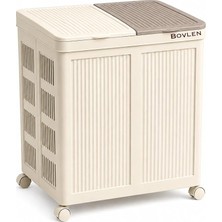 Boy Havalandırmalı Çamaşır Sepeti - 100 Litre Oyuncak Kutusu - Tekerlekli - Çift Bölmeli 2X50 Lt - 49.5X36X61 cm - Pp+ Tpr (Bej)