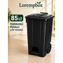 85 Lt Tekerlekli Pedallı Çöp Kovası Siyah