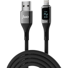 12W Dijital LED Ekranlı Usb-A To Lightning iPhone iPad Örgülü Hızlı Şarj ve Data Kablosu 1 Metre