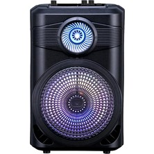 Mikrofonlu Fm Rgb Tws Çift 8inç Karaoke Bluetooth Taşınabilir Hoparlör GD-904 Siyah